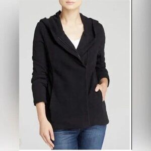 James Perse ~ Black Cotton Asymmetrical Zip Hoodie Sweatshirt Jacket size 2/Med